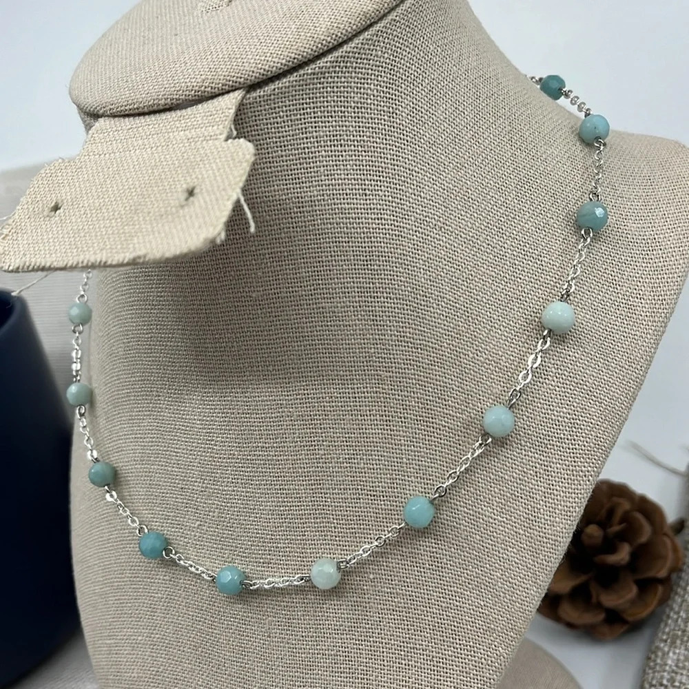 Vintage Napier Silver Tone Necklace with Aqua Blue Stones 14"-16" - Picture 3 of 10